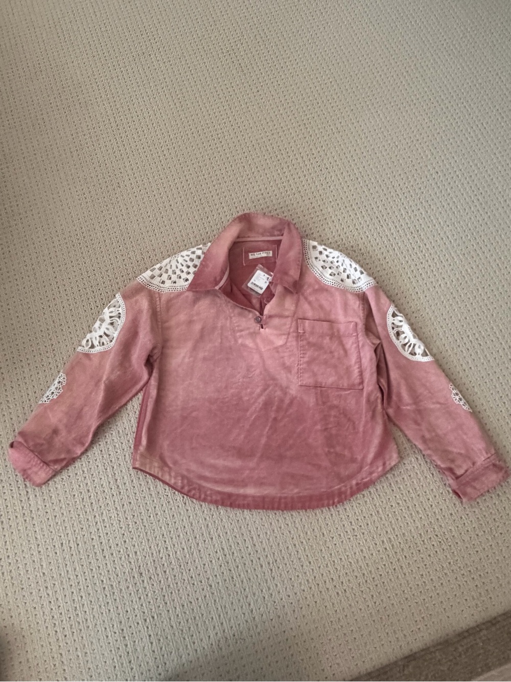 Free People Pink Crochet-Accent Pullover Top. RETAIL $198